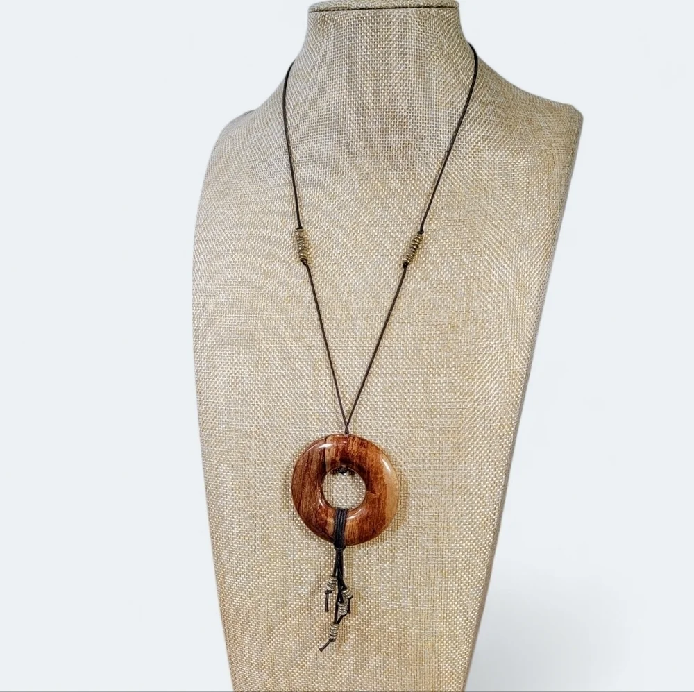 J. Jill Brown Pendant Necklace with Tassels On Rope